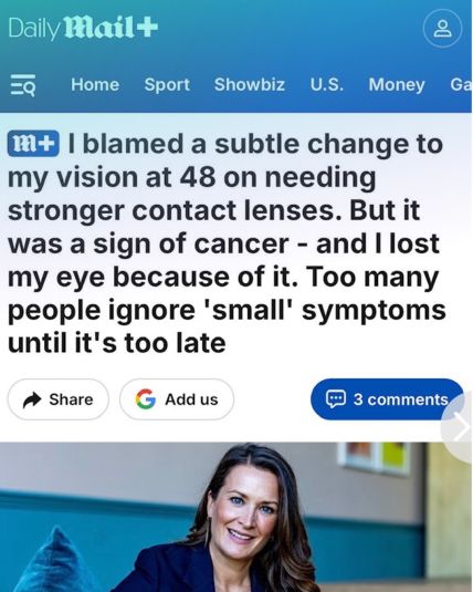 Daily Mail article featuring Tessa Parry-Wingfield’s eye-cancer story